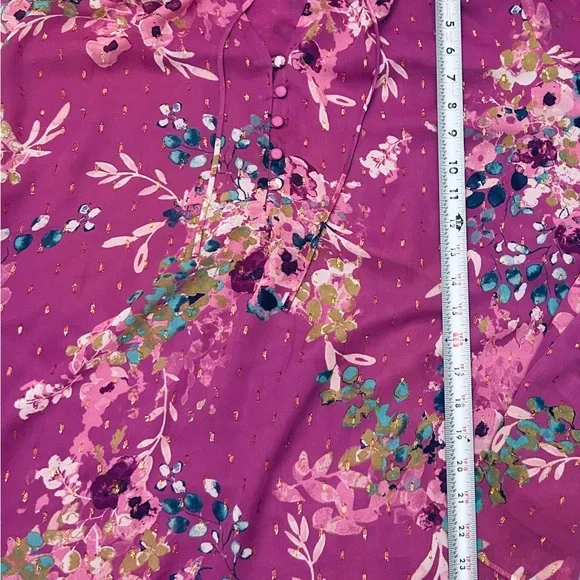 Women's Floral Tie-Neck Blouse in Plum Purple - Picture 6 of 6